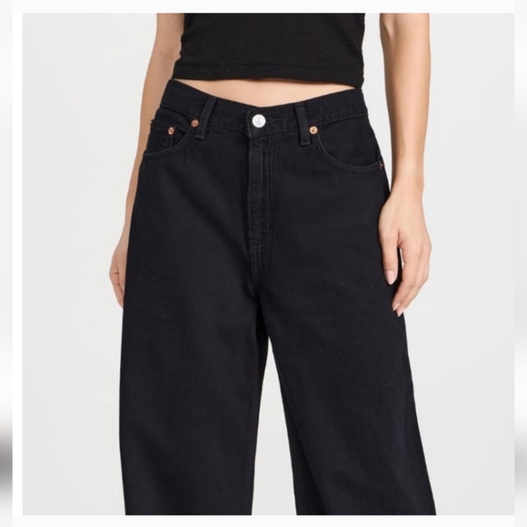 NWT RE/DONE black denim jeans wide Loose leg With Slit -Size 25 with a 30" Waist - Picture 2 of 16